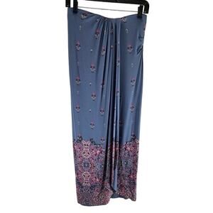Cynthia Rowley‎ NWT Blue Faux Wrap Jersey Knit Maxi Skirt Pink Floral Print Sz S